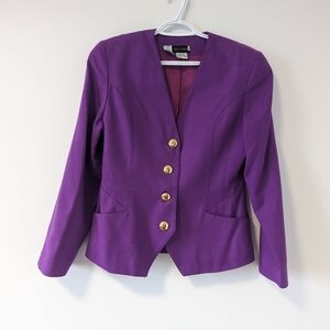 Simon Chang Women's Purple Wool Blazer, Size 6, with Gold Buttons